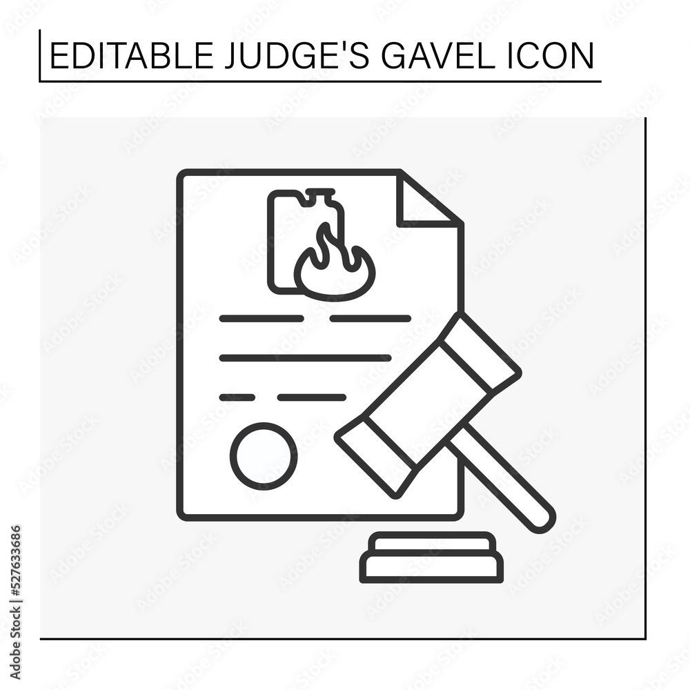 Poster document line icon. court. punishment for arson. judge decision. judge gavel concept. isolate vector