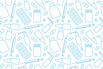 health care seamless pattern with different medicines packaging- vector illustration