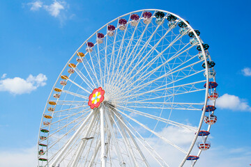 The Wiener Riesenrad or ferris wheel of Vienna in the Praterpark in Austria. Popular attraction in...