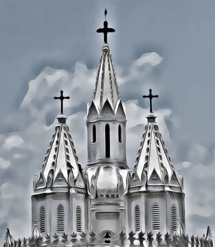 Church illustration, Velankanni Church, Lourdes of the East. Holy cross illustration.