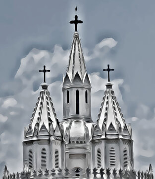Church vector illustration, Velankanni Church, Lourdes of the East. Holy cross illustration.
