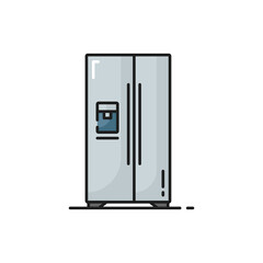 Refrigerator with side-by-side double door system isolated grey color line icon. Vector fridge showcase with two doors, industrial fridge. Household appliance freezer, kitchen home household equipment