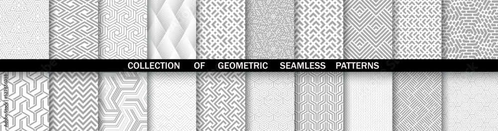Wall mural geometric set of seamless gray and white patterns. simpless vector graphics.