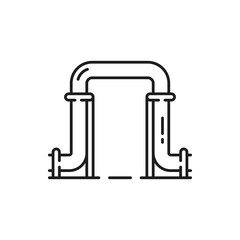 U shape industrial water, gas, oil pipeline isolated outline icon. Vector refinery fuel, metal pipe doorway or path. Plumbing work, sewage or drainage service, curve tangled pipe industry construction