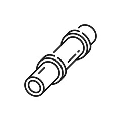 Water, gas or oil pipeline with connectors isolated outline icon. Vector plumbing work, sewage or drainage service, pipe with gas oil industry sign, refinery fuel, metal pipe toilet sanitary equipment