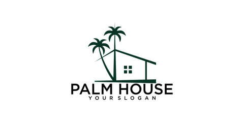 Simple logo design palm house with unique concept premium vector