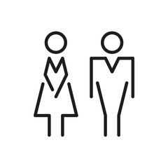 Male and female avatars on bathroom and restroom isolated outline icon. Vector toilet sign, letters M and W on water closet door, WC room symbol. Lady and gentleman symbols, male and female toilet