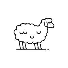 Sheep counting for sleep isolated thin line icon. Vector cute funny sleeping sweet sheep line art, symbol of wool and cosy bedding. Rural domestic animal profile, sleepless insomnia funny sheep sign