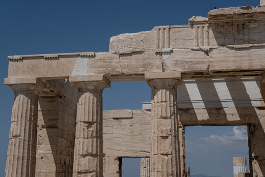 Propylea monumental gateway, serves as the main entrance to the Acropolis of Athens, Greece