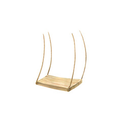 Watercolor illustration of a wooden swing on ropes. Made of planks and rope. For children, illustrations, isolated object on a white background. For decoration, print, wallpaper, stickers