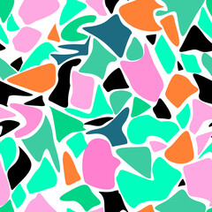 Abstract seamless pattern of spots in green and black pink orange colors
