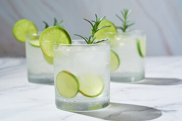 Fresh summer cocktail caipirinha or caipiroska with ingredients.