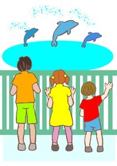 合理的配慮・環境　環境調整により全員がイルカのショーを見ることができたイラスト