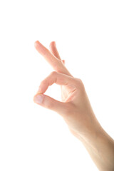 Female Hand is Making OK or Perfect Sign on White