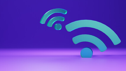 3d Wifi logo isolated on purple  background, 3d rendering