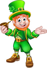 St Patricks Day Leprechaun Holding Pipe