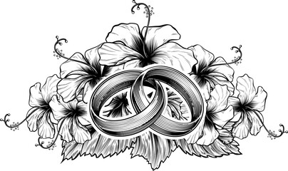 Wedding Rings and Hibiscus Flowers