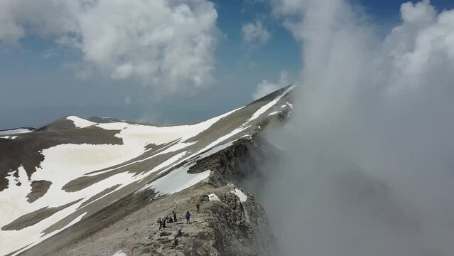 Greece Mount Olympus Top Cloud Reveal - Snow covered peak