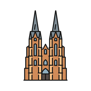 recommend clip art: German cathedral isolated color outline icon. Vector vintage cathedral, monument of German Catholicism and Gothic architecture, religion building