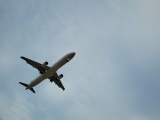 Fototapeta na wymiar Airplane in flight. Landing in the airport.