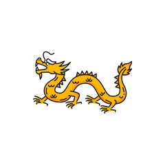 Naklejka premium Golden dragon Hong Kong traditional symbol outline icon. Vector oriental culture legendary creature or mythological monster. Chinese mythical beast