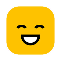 grinning face with smiling eyes emoji in round corner rectangle shape and yellow color for emoticon and stickers design