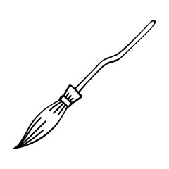 Doodle broom. Decorative element for Halloween design. Hand-drawn vector illustration