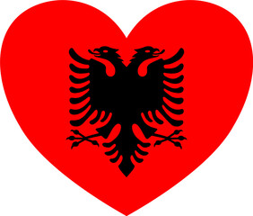 Albania flag in heart shape isolated  on  transparent  background