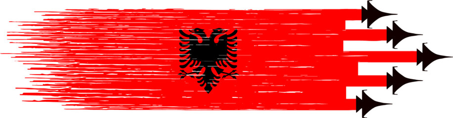 Albania flag with military fighter jets isolated   background