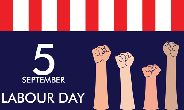 USA Labor Day Poster Showing Hands of People of Different Occupations with USA Flag, Happy Labour Day, 5 September