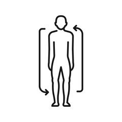 Scanning of human body, MRI scan and person rotation isolated outline icon. Vector medical equipment for oncology detection. Magnetic resonance imaging