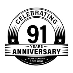 91 years anniversary celebration design template. 91st logo vector illustrations. 