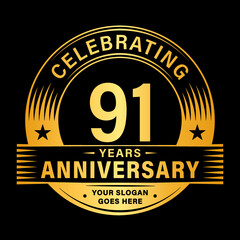 91 years anniversary celebration design template. 91st logo vector illustrations. 