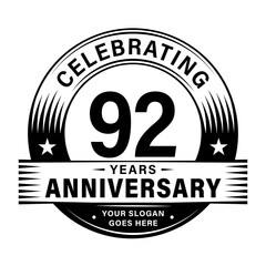 92 years anniversary celebration design template. 92nd logo vector illustrations. 