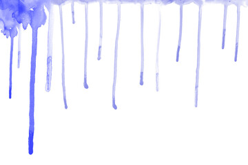 watercolor blue paint drips on white background