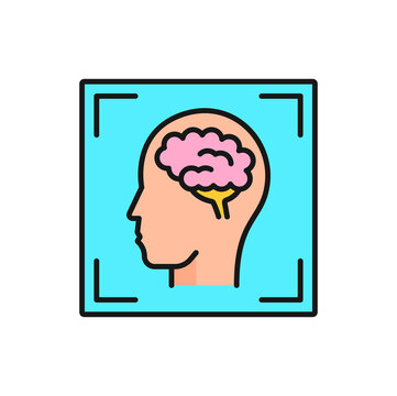 MRI diagnostics, brain tomography and MRT radiology vector symbol. CT or MRI or magnetic resonance imaging icon for neuroimaging or angiography of brain and head, medical diagnostics scan