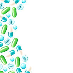 Square frame of pills. Place for text. Watercolor illustration. Isolated on a white background.