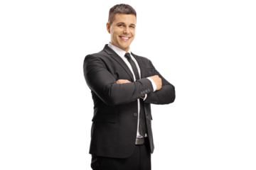 Handsome young businessman smiling at camera