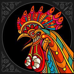 Colorful Rooster zentangle arts isolated on black background