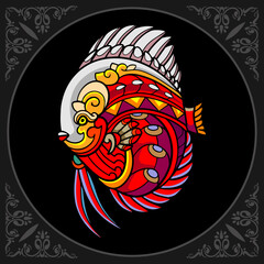 Colorful Discuss fish zentangle arts isolated on black background