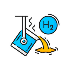 Hydrogen color icon, H2 in heavy industry and metallurgy, vector green energy symbol. Hydrogen renewable fuel and energy production technology of oxygen cells electrolysis, industry linear symbol