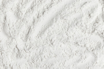 Organic white wheat flour. Top view, full frame photo.