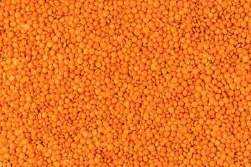 Red lentils. Top view, full frame photo.