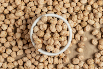 Organic chickpeas. Top view, close-up.