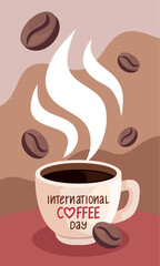 international coffee day lettering in cup