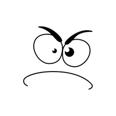 Angry smile face emoticon, cartoon line emoji. Vector isolated disgruntled comic smiley with annoyed mouth