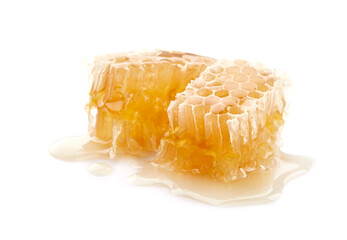 Honeycomb in closeup on white background