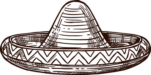 Mexican holiday sombrero, vector sketch symbol. Cinco de Mayo or 5 May fiesta party in Mexico, traditional national celebration symbol of Mexican sombrero hat