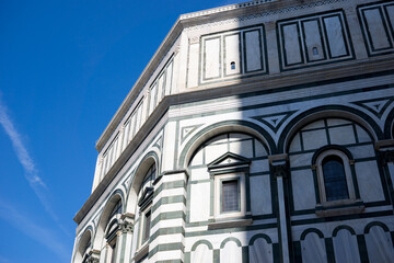 Firenze, Tuscany, Italy 08-26-2022. Details of the Metropolitan Cathedral Basilica of Santa Maria del Fiore, or Cathedral of Saint Mary of the Flower