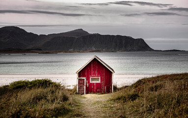 Red cabin on the coast